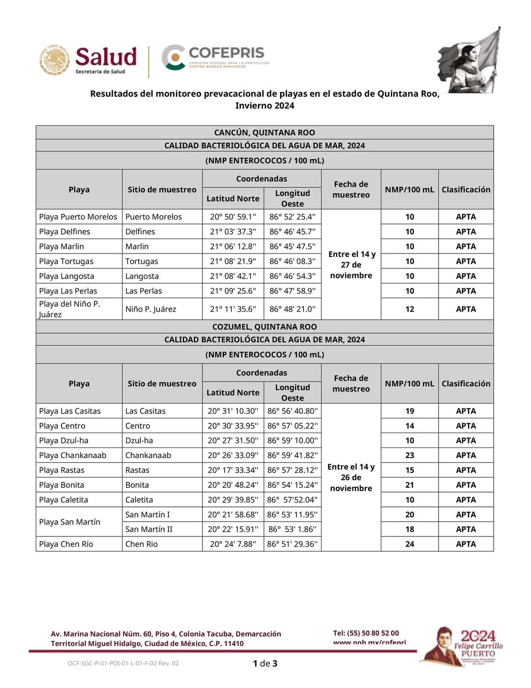 COFEPRIS certifica playas limpias y agua aptas para la recreación en