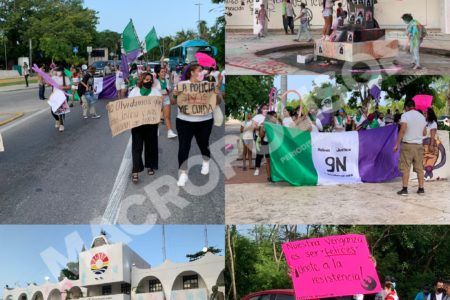 MUJERES EXIGEN JUSTICIA.- Protestan en la calles de Cancún para solicitar más seguridad para mujeres