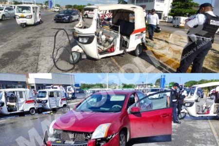 Mototaxista lesionado tras accidente de tránsito en Villas del Sol.