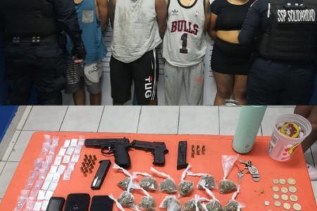 Capturan a 4 con drogas y pistolas en Villas del Sol 