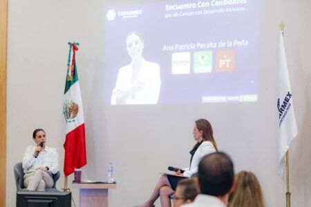 Ana Paty peralta presenta propuestas de desarrollo inclusivo ante empresarios de Cancún