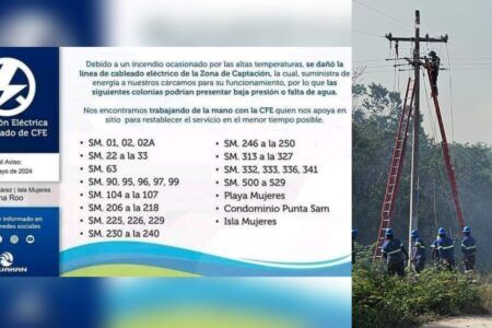 ¡IMPORTANTE! Anuncia Aguakan falla en el suministro de agua en Cancún e Isla Mujeres, por línea CFE dañada