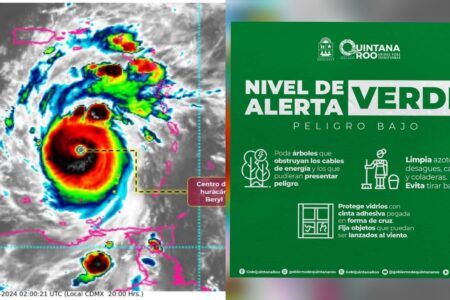 ‘Beryl’ se convierte en huracán categoría 5 en su trayecto hacia costas de Quintana Roo; emiten ‘alerta verde’