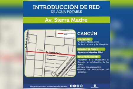 AGUAKAN INICIA OBRAS DE INTRODUCCIÓN DE RED DE AGUA POTABLE EN LA AV. SIERRA MADRE, CANCÚN