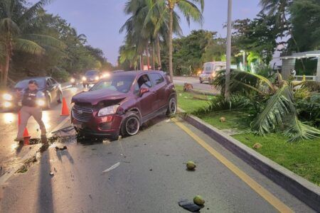 Choque en la Zona Hotelera: conductora se estrella contra una palmera por exceso de velocidad