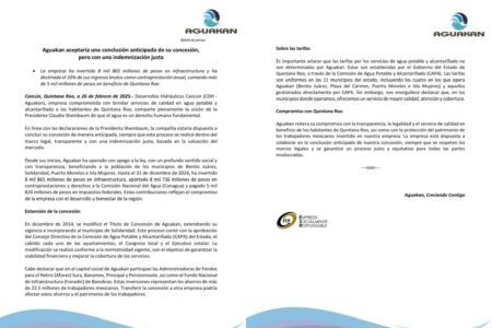 Aguakan aceptaría una conclusión anticipada de su concesión, pero con una indemnización justa