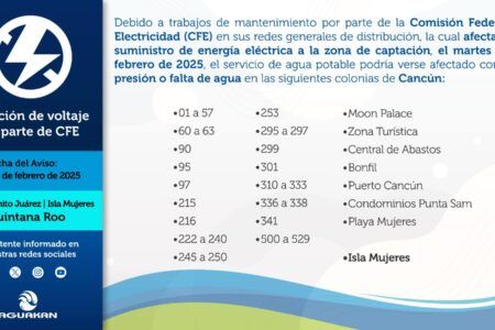 Por trabajos de CFE, Aguakan informa posible afectación del servicio de agua potable en Cancún