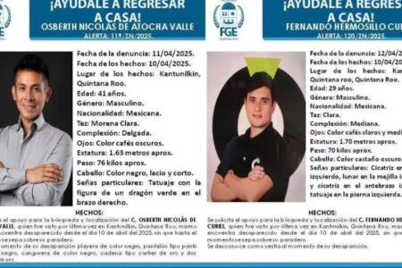Difunden fichas de búsqueda por dos desaparecidos en Lázaro Cárdenas, Quintana Roo